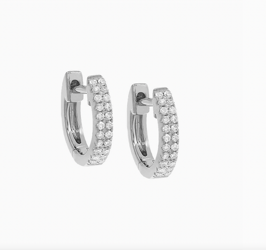 14K Gold Pave Diamond Double Row Huggie Earrings For Women