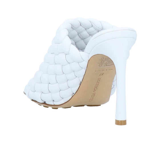 Bottega Veneta White Woven Heeled Mules