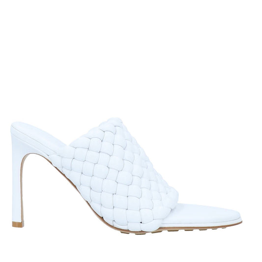 Bottega Veneta White Woven Heeled Mules