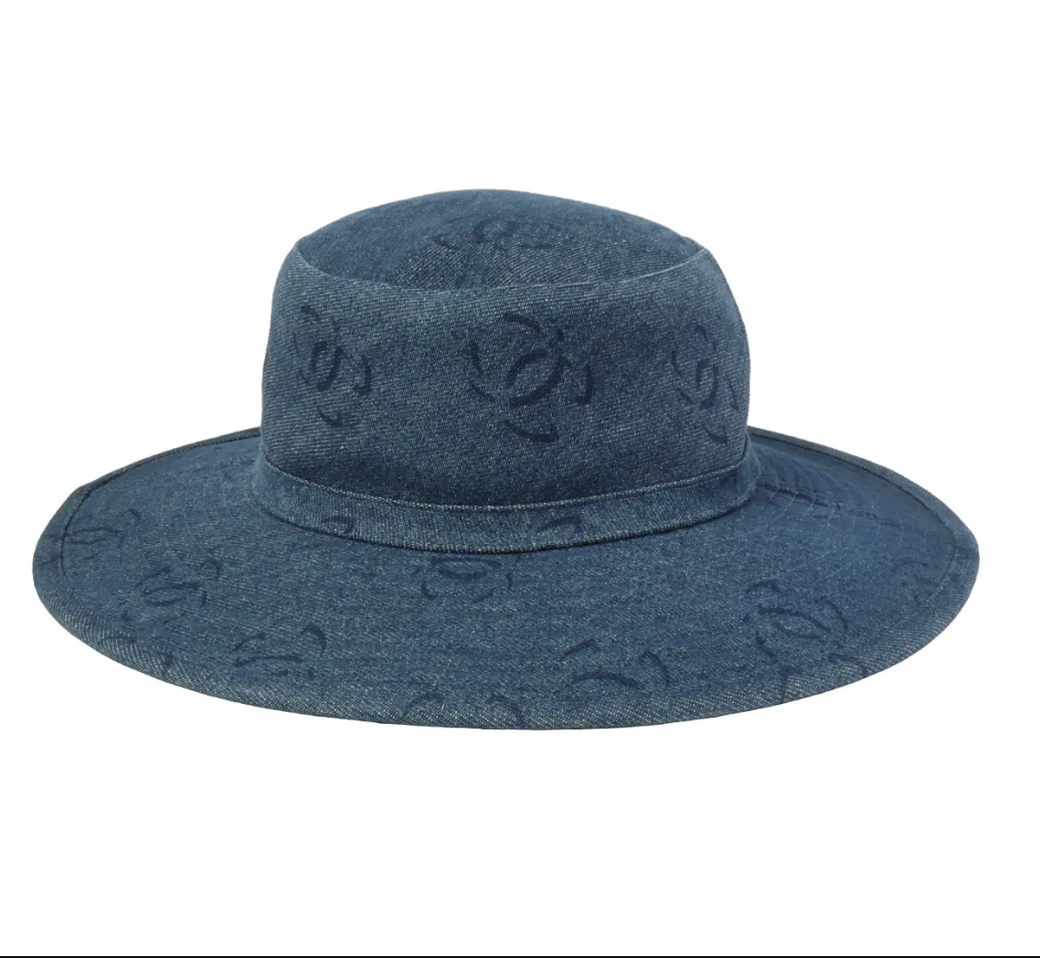 Vintage CHANEL DENIM WIDE BRIMMED HAT