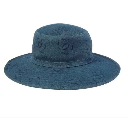 Vintage CHANEL DENIM WIDE BRIMMED HAT