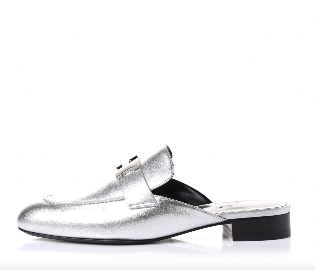 Hermes Metallic Nappa Trocadero Mule 39 Gris Argento