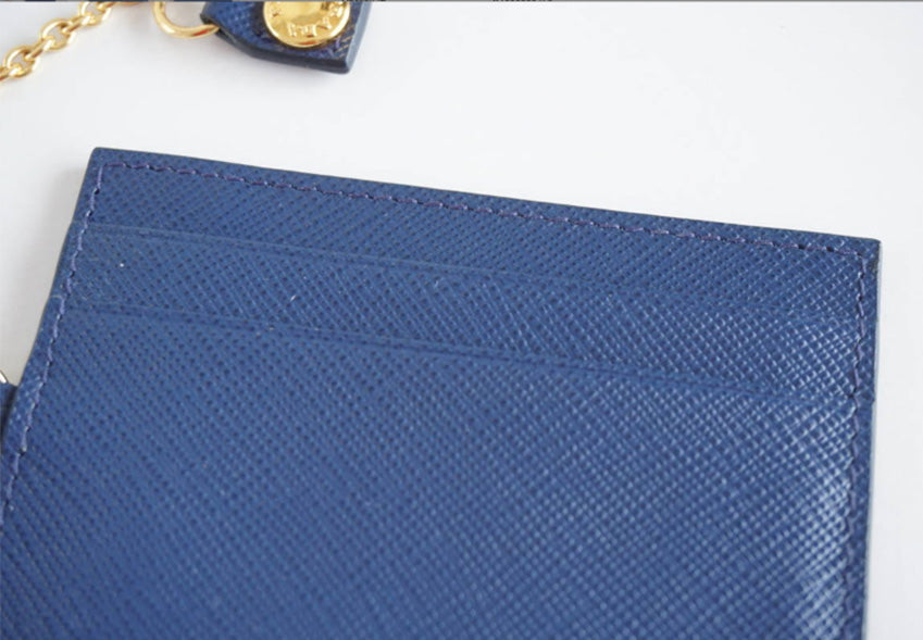 Prada Wallet Pass Case Blue Saffiano Embossed