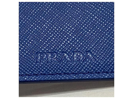 Prada Wallet Pass Case Blue Saffiano Embossed